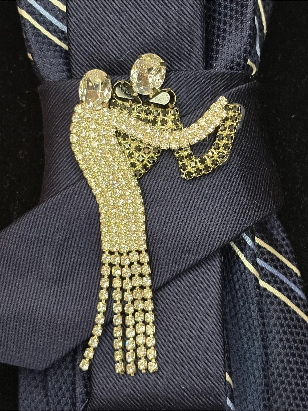 Tommy Hilfiger Navy Blue Diagonal Stripe Tie with Crystal Accents